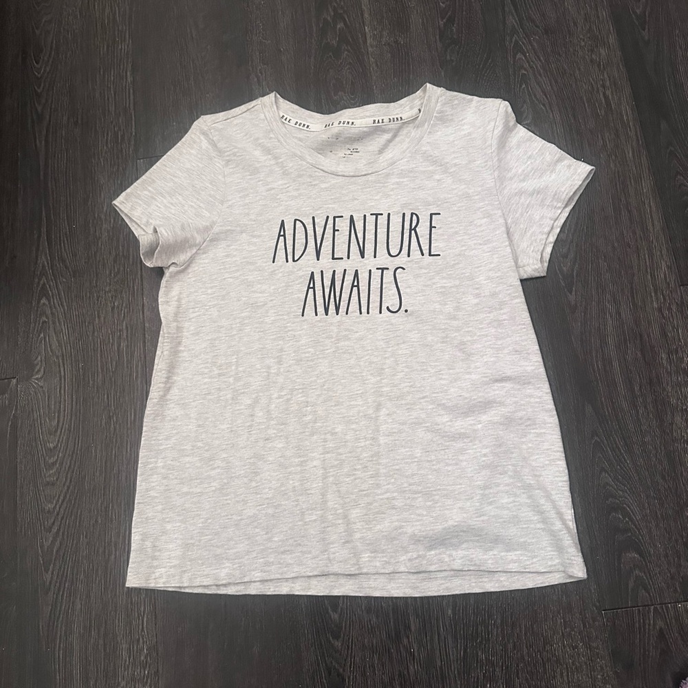 Light Heather Gray Short Sleeve Tee with Adventure Awaits Print